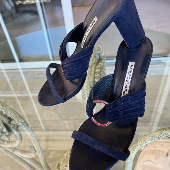 MANOLO BLAHNIK navy BLUE SUEDE SHOES heels size 10 - Picture 3 of 7